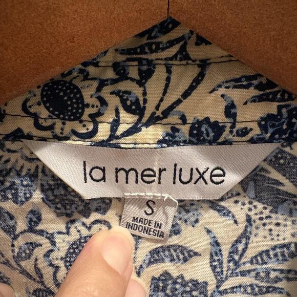 La Mer Luxe Shirt Dress Womens Small Blue Floral Button Up Pockets Rayon Boho - Picture 3 of 15